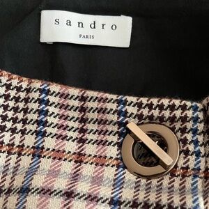 Sandro Plaid Pencil Skirt in Black, White, and Blue 6